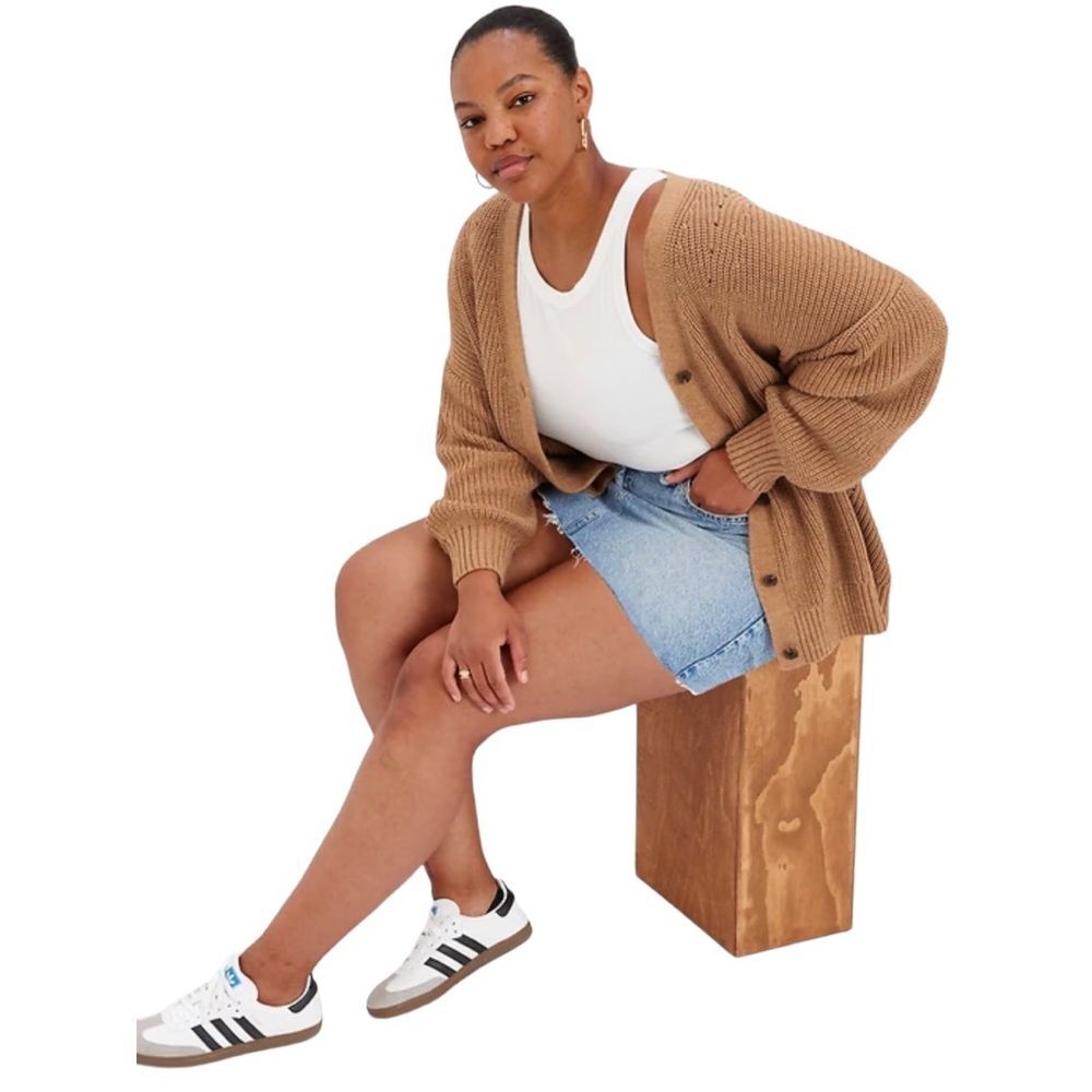 GAP Shaker-Stitch Oversized Boyfriend Cardigan‎ Camel Tan Size M NWT
